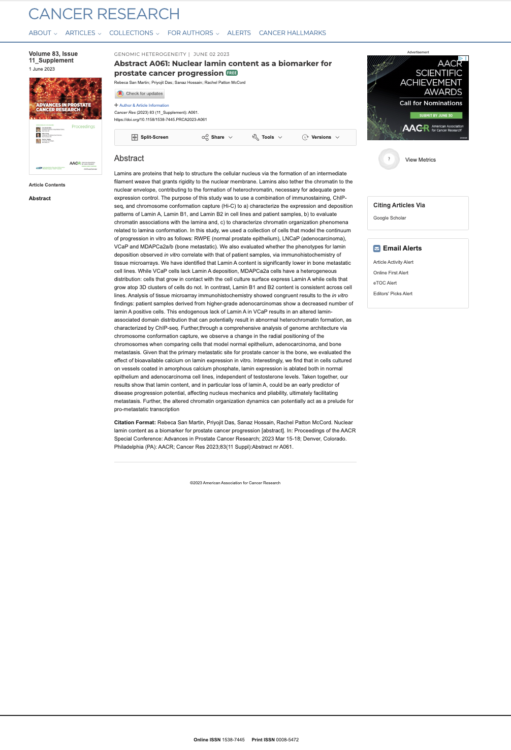 Published AACR abstract page
